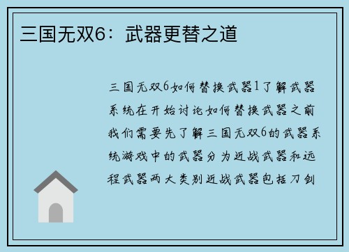 三国无双6：武器更替之道