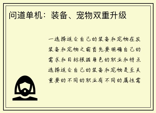问道单机：装备、宠物双重升级